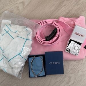 Pink Belt and Silver Bracelet Set